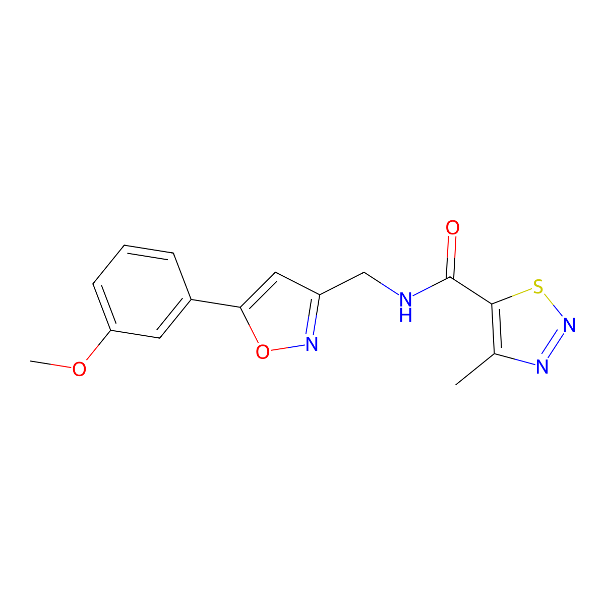 N-((5-(3-methoxyphenyl)isoxazol-3-yl)methyl)-4-methyl-1,2,3-thiadiazole-5-carboxamide molecular structure, CAS 1208378-22-6