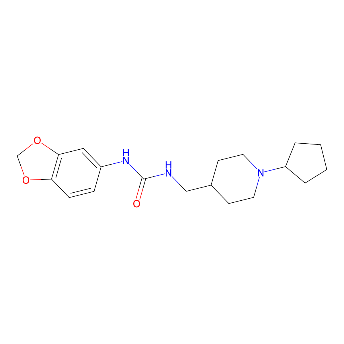 1-(Benzo[d][1,3]dioxol-5-yl)-3-((1-cyclopentylpiperidin-4-yl)methyl)urea molecular structure, CAS 1208378-95-3