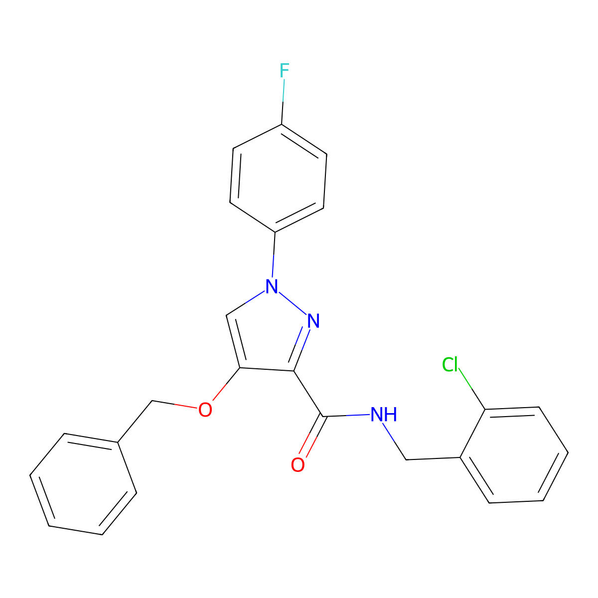 4-(benzyloxy)-N-(2-chlorobenzyl)-1-(4-fluorophenyl)-1H-pyrazole-3-carboxamide molecular structure, CAS 1208384-80-8