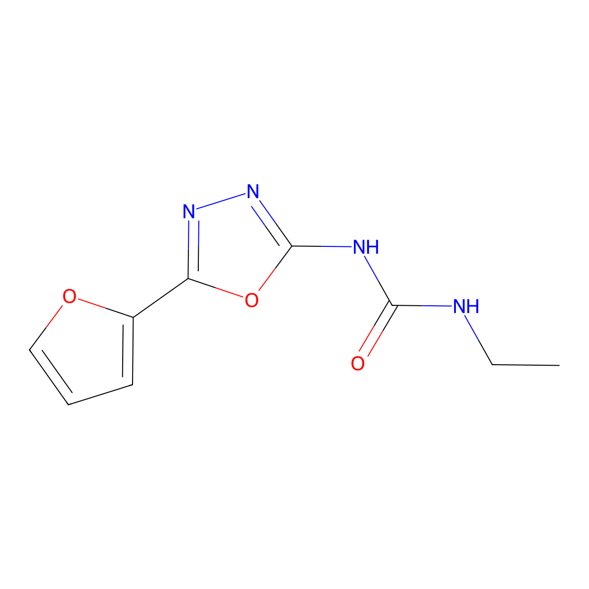 1-Ethyl-3-(5-(furan-2-yl)-1,3,4-oxadiazol-2-yl)urea molecular structure, CAS 1208388-49-1