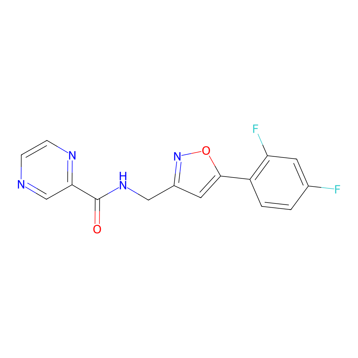 N-((5-(2,4-difluorophenyl)isoxazol-3-yl)methyl)pyrazine-2-carboxamide molecular structure, CAS 1208392-45-3