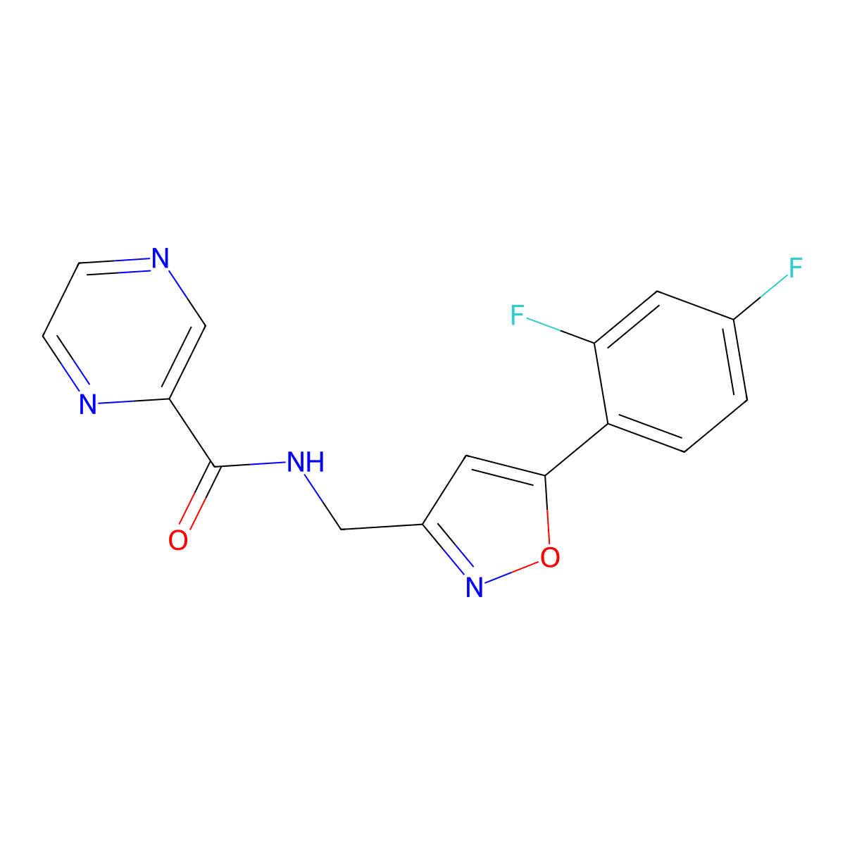 N-((5-(2,4-difluorophenyl)isoxazol-3-yl)methyl)pyrazine-2-carboxamide molecular structure, CAS 1208392-45-3