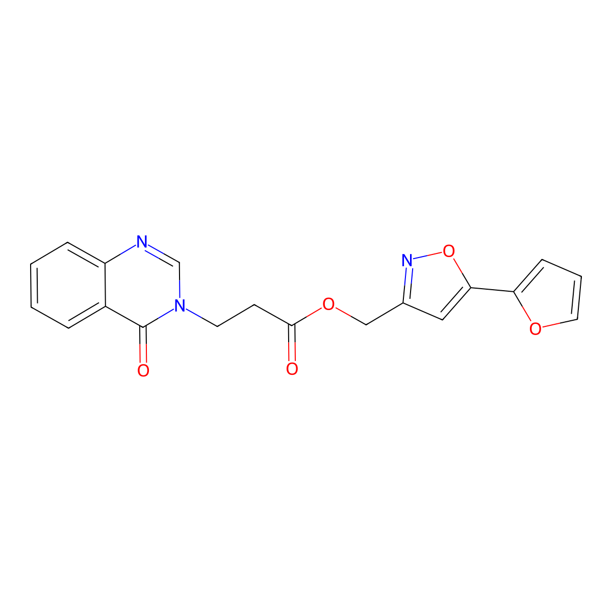 (5-(furan-2-yl)isoxazol-3-yl)methyl 3-(4-oxoquinazolin-3(4H)-yl)propanoate molecular structure, CAS 1208393-89-8