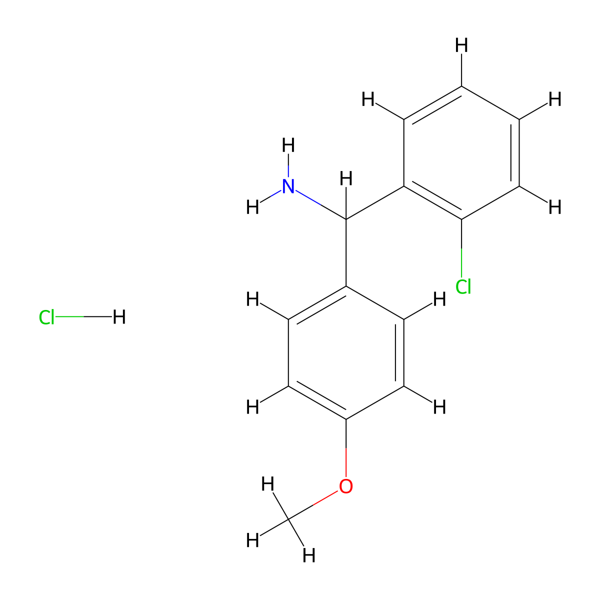 (2-Chlorophenyl)(4-methoxyphenyl)methanamine hydrochloride molecular structure, CAS 1208400-75-2