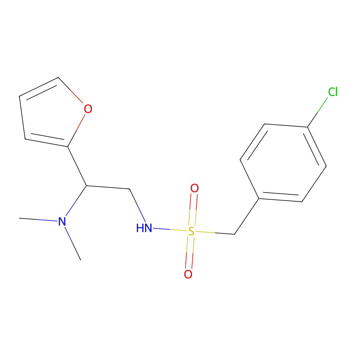 1-(4-chlorophenyl)-N-[2-(dimethylamino)-2-(furan-2-yl)ethyl]methanesulfonamide molecular structure, CAS 1208401-51-7