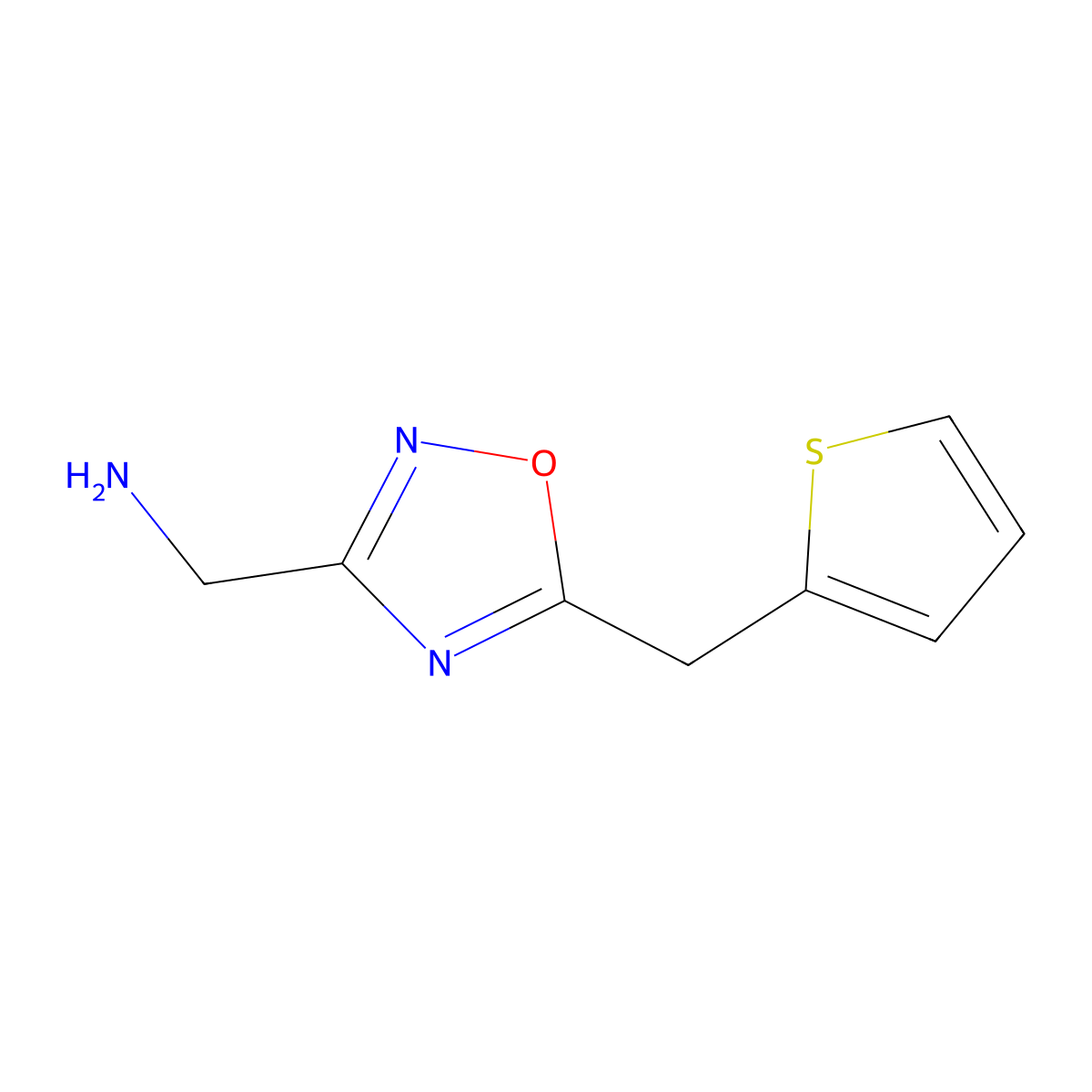 (5-(Thiophen-2-ylmethyl)-1,2,4-oxadiazol-3-yl)methanamine molecular structure, CAS 1208409-04-4