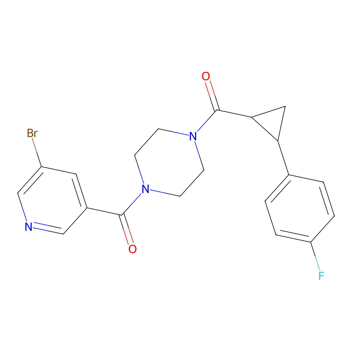 (4-(5-Bromonicotinoyl)piperazin-1-yl)(2-(4-fluorophenyl)cyclopropyl)methanone molecular structure, CAS 1208409-71-5