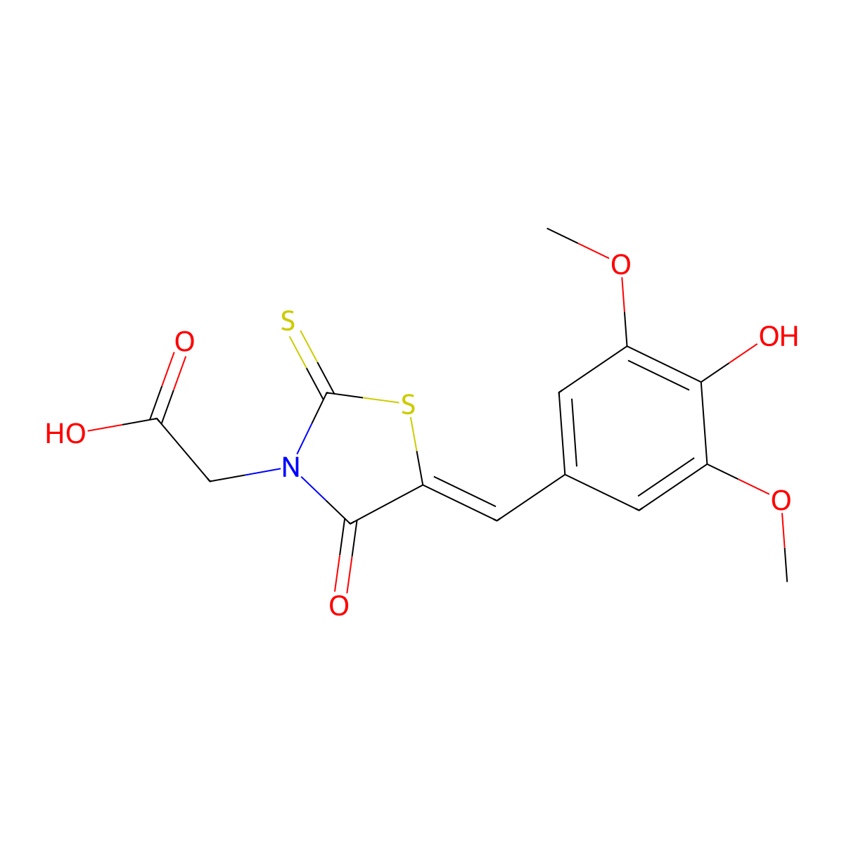 5-[(4-hydroxy-3,5-dimethoxyphenyl)methylene]-4-oxo-2-thioxo-3-Thiazolidineacetic acid molecular structure, CAS 120841-38-5