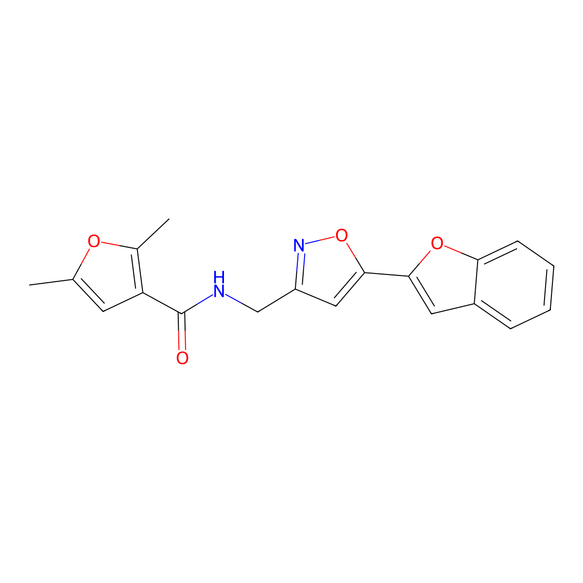N-((5-(benzofuran-2-yl)isoxazol-3-yl)methyl)-2,5-dimethylfuran-3-carboxamide molecular structure, CAS 1208410-87-0