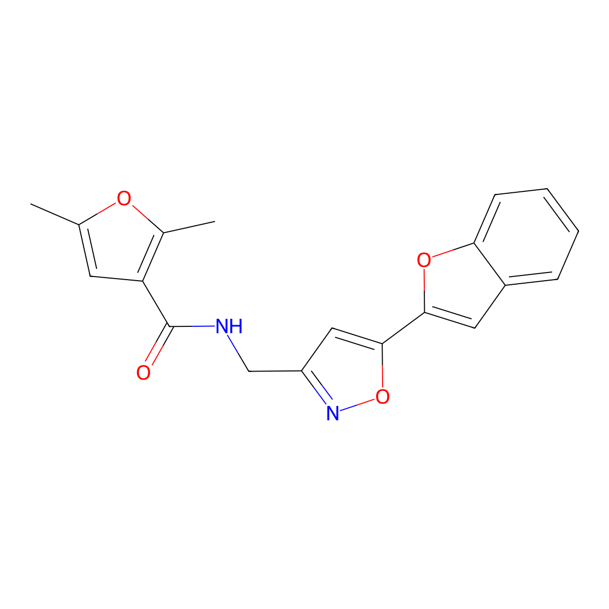 N-((5-(benzofuran-2-yl)isoxazol-3-yl)methyl)-2,5-dimethylfuran-3-carboxamide molecular structure, CAS 1208410-87-0