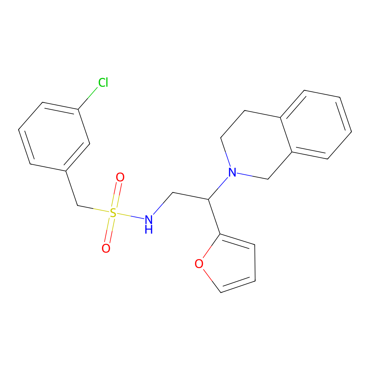 1-(3-chlorophenyl)-N-(2-(3,4-dihydroisoquinolin-2(1H)-yl)-2-(furan-2-yl)ethyl)methanesulfonamide molecular structure, CAS 1208424-15-0
