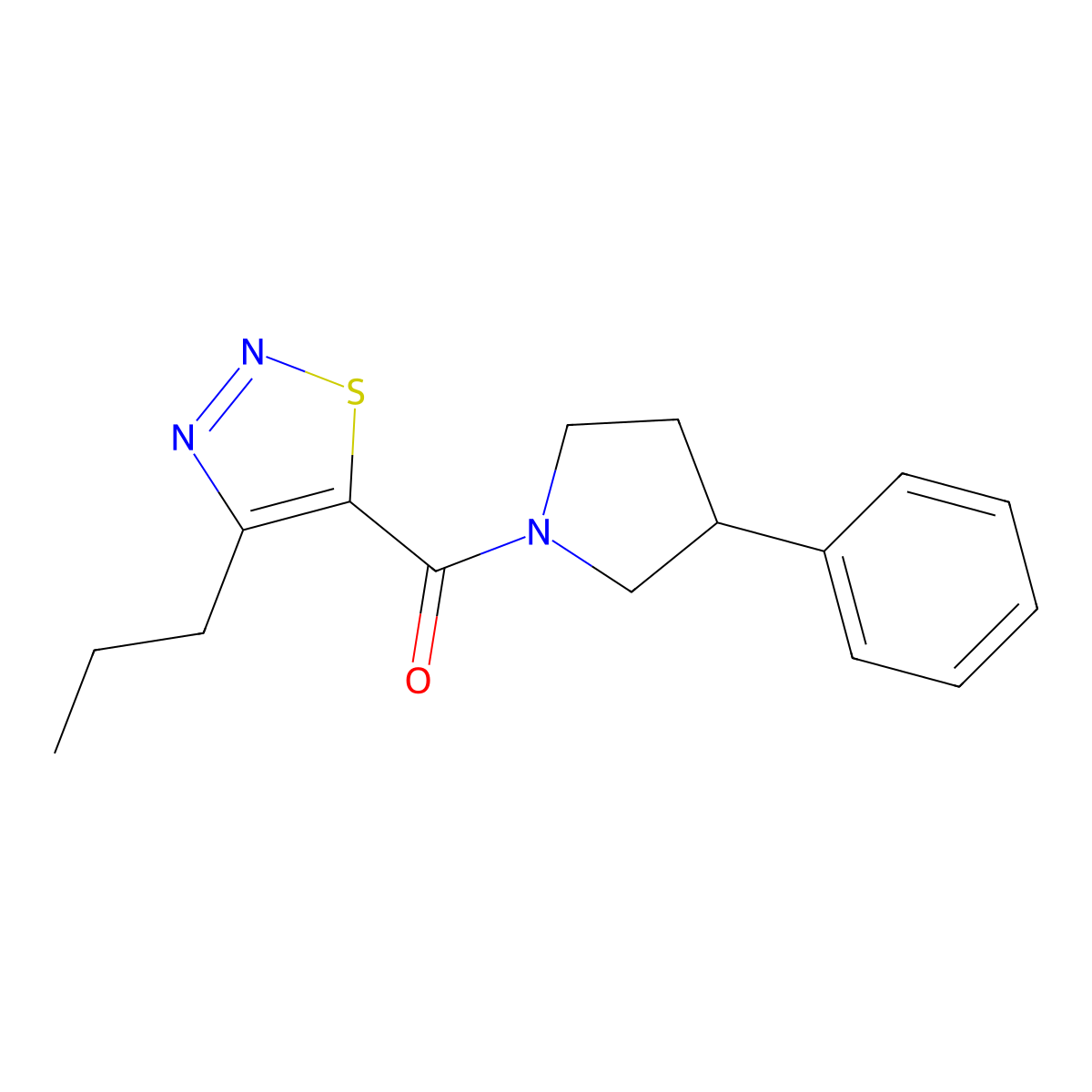 (3-Phenylpyrrolidin-1-yl)(4-propyl-1,2,3-thiadiazol-5-yl)methanone molecular structure, CAS 1208434-75-6