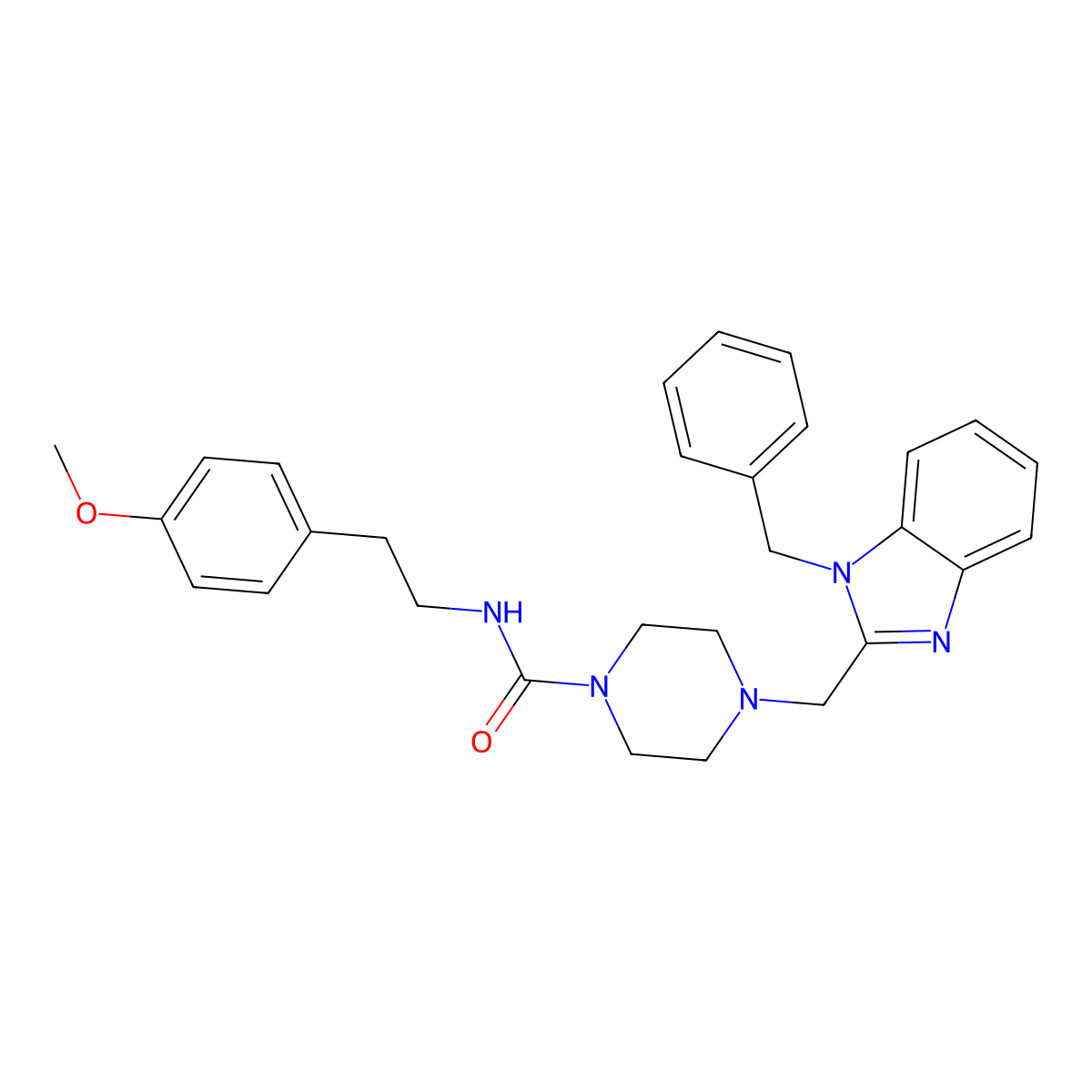 4-((1-benzyl-1H-benzo[d]imidazol-2-yl)methyl)-N-(4-methoxyphenethyl)piperazine-1-carboxamide molecular structure, CAS 1208446-48-3