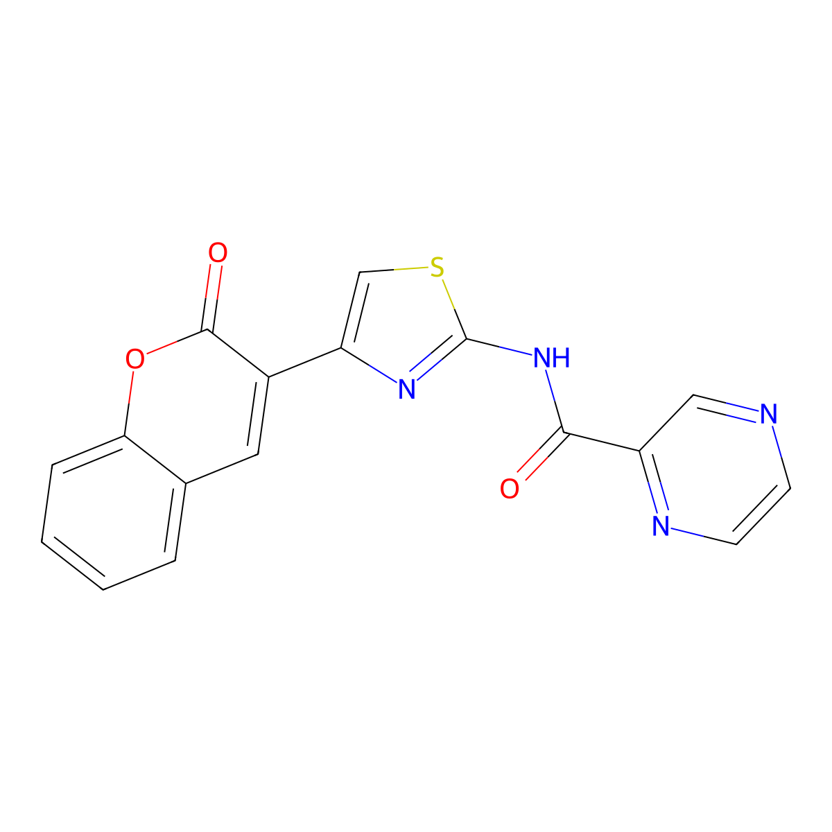 N-(4-(2-oxo-2H-chromen-3-yl)thiazol-2-yl)pyrazine-2-carboxamide molecular structure, CAS 1208453-88-6