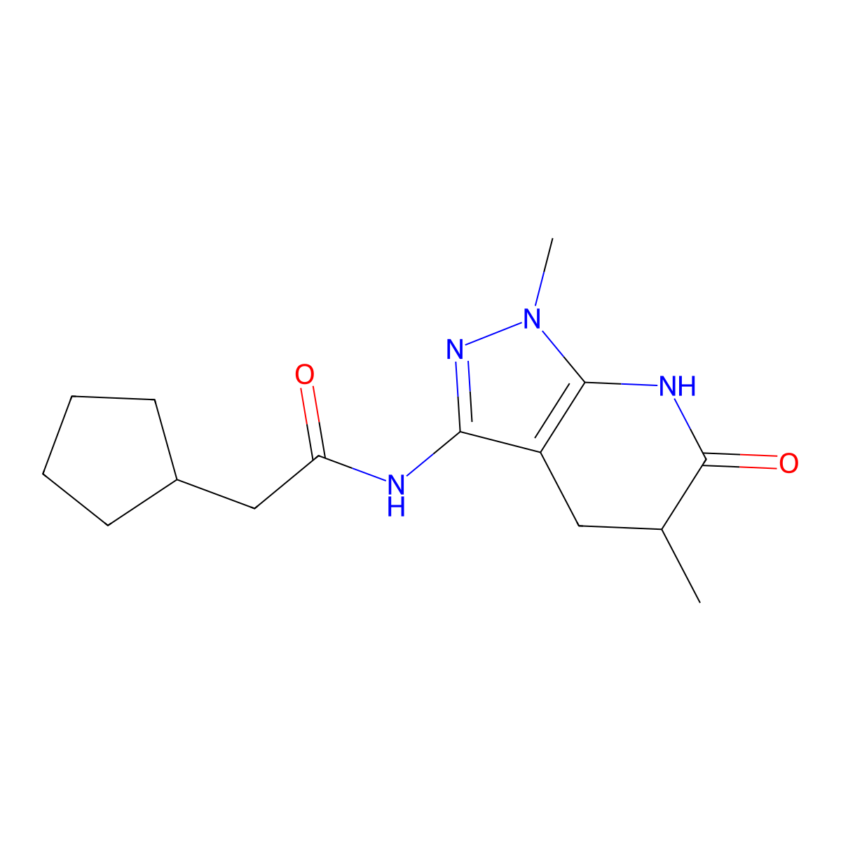 2-cyclopentyl-N-(1,5-dimethyl-6-oxo-4,5,6,7-tetrahydro-1H-pyrazolo[3,4-b]pyridin-3-yl)acetamide molecular structure, CAS 1208460-67-6