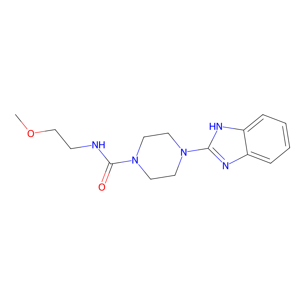 4-(1H-benzo[d]imidazol-2-yl)-N-(2-methoxyethyl)piperazine-1-carboxamide molecular structure, CAS 1208468-03-4