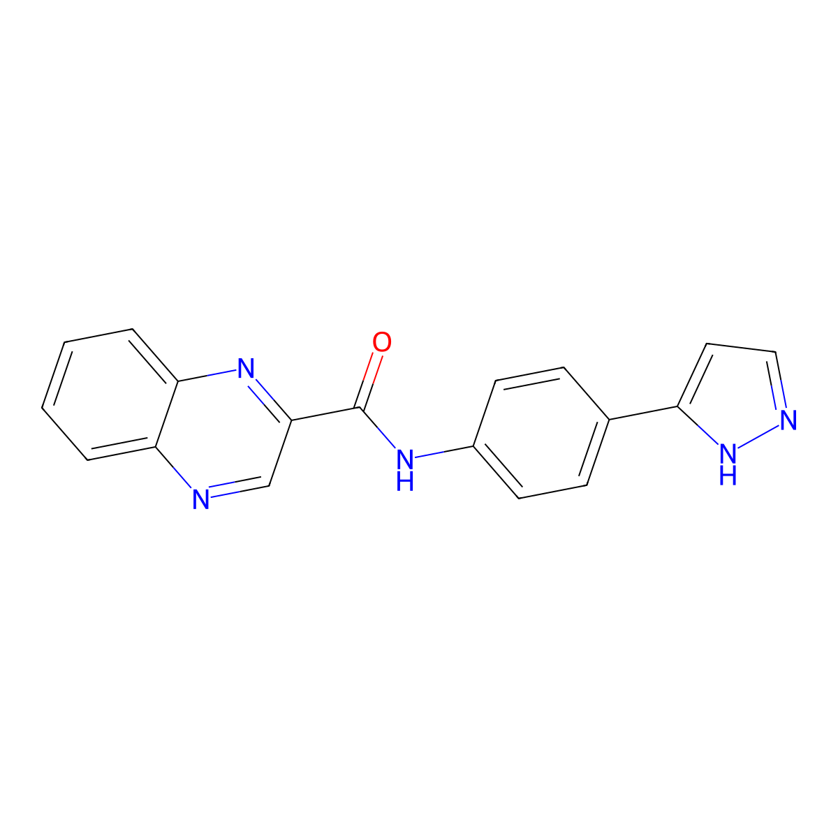 N-(4-(1H-pyrazol-3-yl)phenyl)quinoxaline-2-carboxamide molecular structure, CAS 1208468-09-0