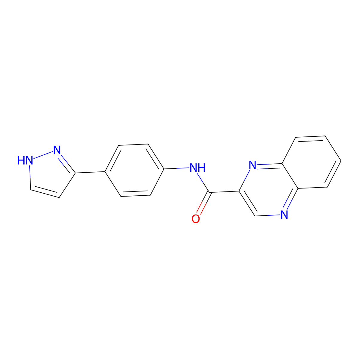 N-(4-(1H-pyrazol-3-yl)phenyl)quinoxaline-2-carboxamide molecular structure, CAS 1208468-09-0