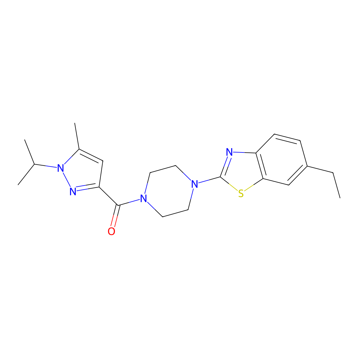 (4-(6-ethylbenzo[d]thiazol-2-yl)piperazin-1-yl)(1-isopropyl-5-methyl-1H-pyrazol-3-yl)methanone molecular structure, CAS 1208471-95-7
