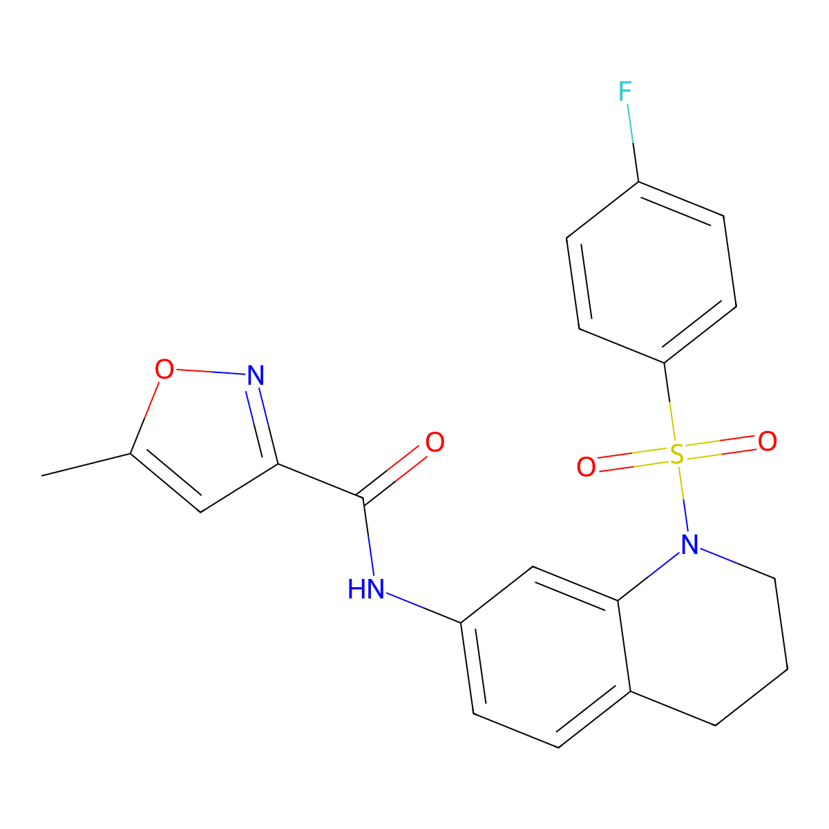 N-(1-((4-fluorophenyl)sulfonyl)-1,2,3,4-tetrahydroquinolin-7-yl)-5-methylisoxazole-3-carboxamide molecular structure, CAS 1208473-51-1