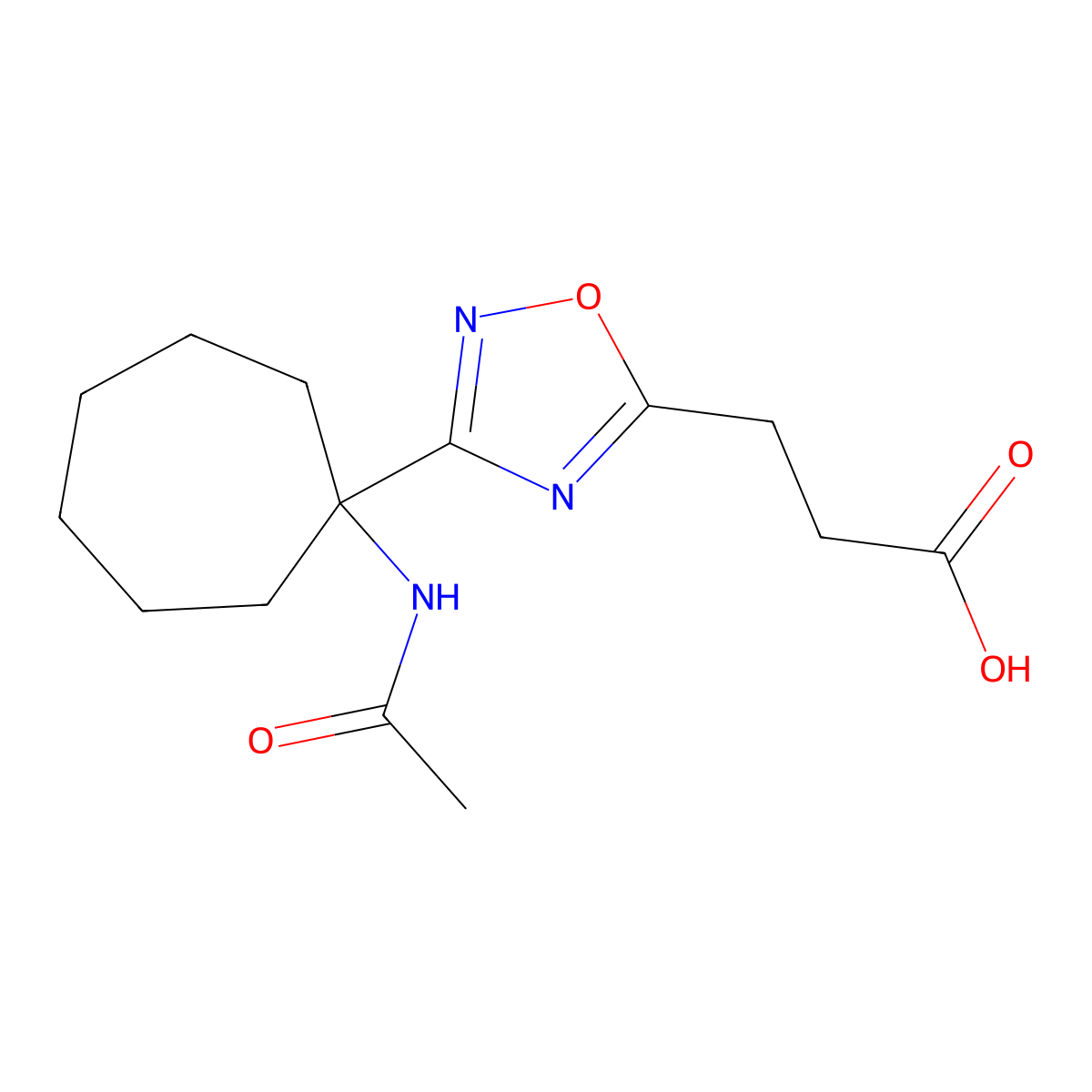 3-[3-(1-Acetamidocycloheptyl)-1,2,4-oxadiazol-5-yl]propanoic acid molecular structure, CAS 1208476-77-0