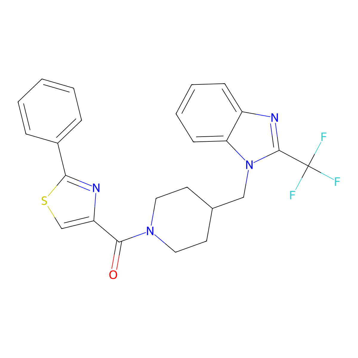 (2-phenylthiazol-4-yl)(4-((2-(trifluoromethyl)-1H-benzo[d]imidazol-1-yl)methyl)piperidin-1-yl)methanone molecular structure, CAS 1208478-31-2
