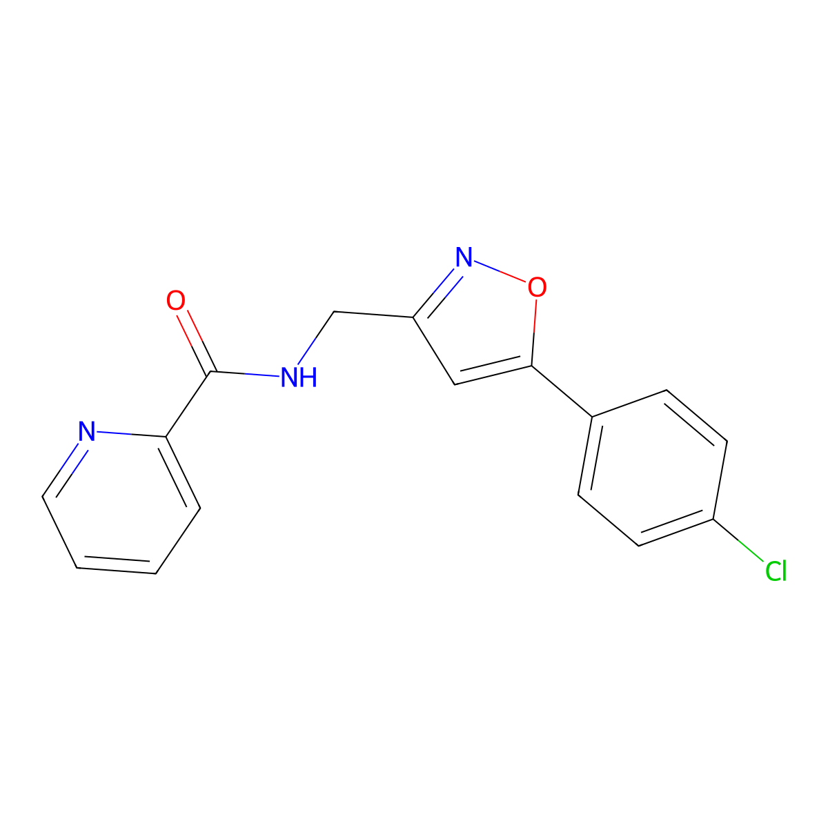N-((5-(4-chlorophenyl)isoxazol-3-yl)methyl)picolinamide molecular structure, CAS 1208483-40-2