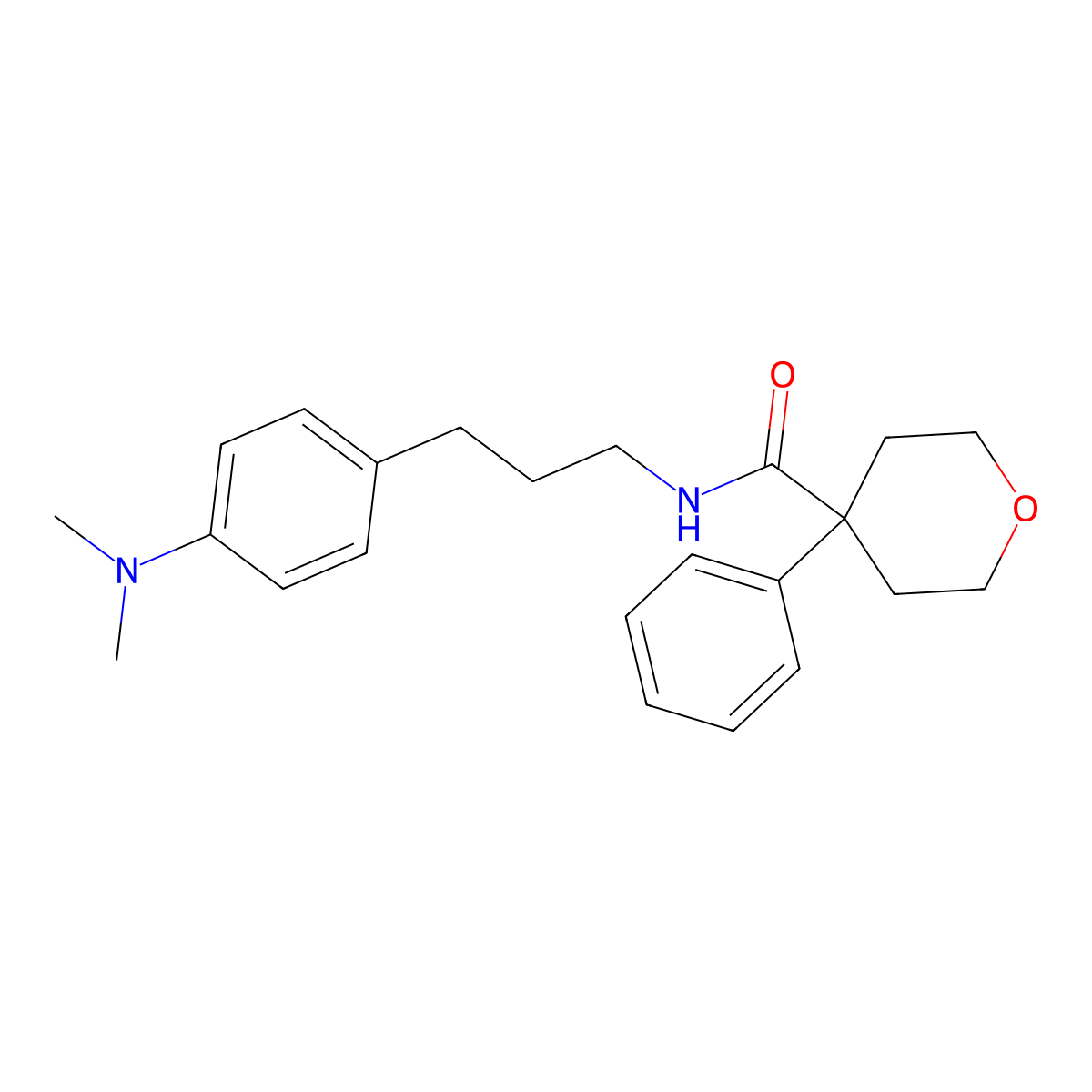 N-{3-[4-(dimethylamino)phenyl]propyl}-4-phenyloxane-4-carboxamide molecular structure, CAS 1208487-89-1