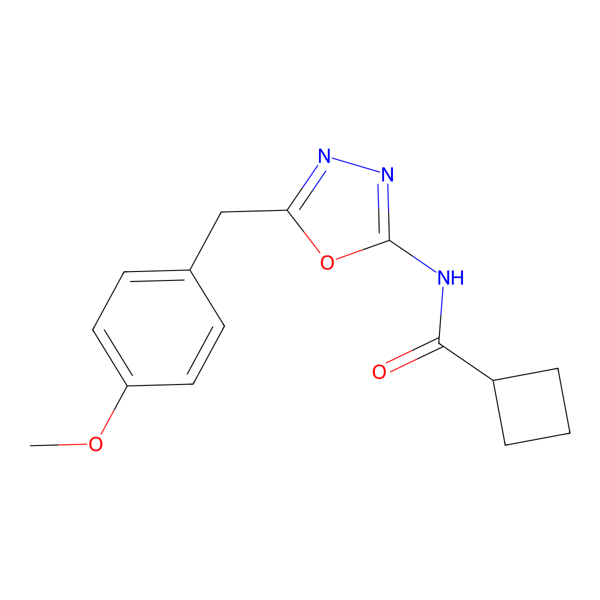 N-(5-(4-methoxybenzyl)-1,3,4-oxadiazol-2-yl)cyclobutanecarboxamide molecular structure, CAS 1208505-58-1
