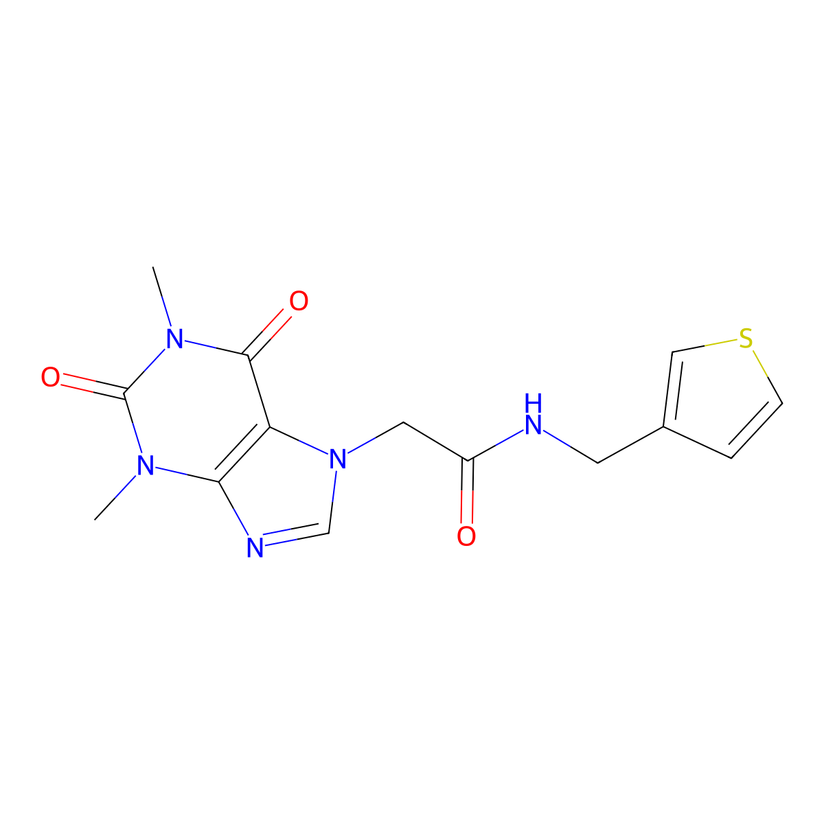 2-(1,3-dimethyl-2,6-dioxo-2,3-dihydro-1H-purin-7(6H)-yl)-N-(thiophen-3-ylmethyl)acetamide molecular structure, CAS 1208508-22-8