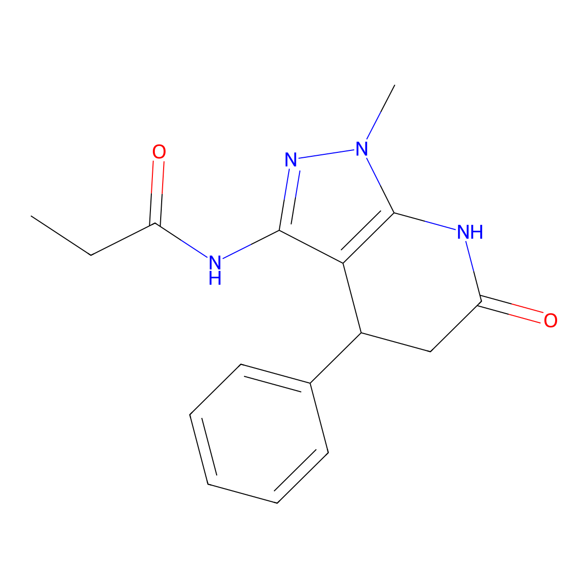 N-(1-methyl-6-oxo-4-phenyl-4,5,6,7-tetrahydro-1H-pyrazolo[3,4-b]pyridin-3-yl)propionamide molecular structure, CAS 1208510-33-1