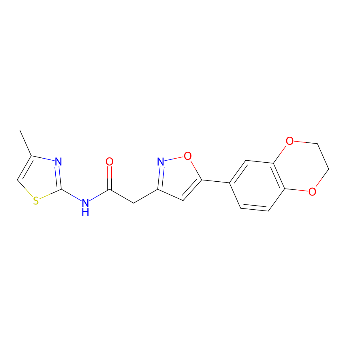 2-(5-(2,3-dihydrobenzo[b][1,4]dioxin-6-yl)isoxazol-3-yl)-N-(4-methylthiazol-2-yl)acetamide molecular structure, CAS 1208516-28-2