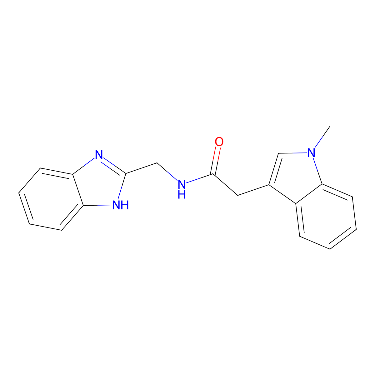 N-((1H-benzo[d]imidazol-2-yl)methyl)-2-(1-methyl-1H-indol-3-yl)acetamide molecular structure, CAS 1208516-41-9