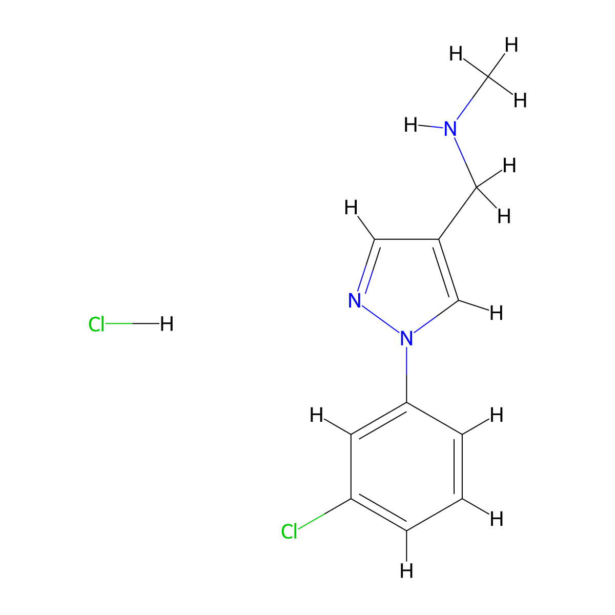 ((1-(3-chlorophenyl)-1H-pyrazol-4-yl)methyl)(methyl)amine hydrochloride molecular structure, CAS 1208518-95-9