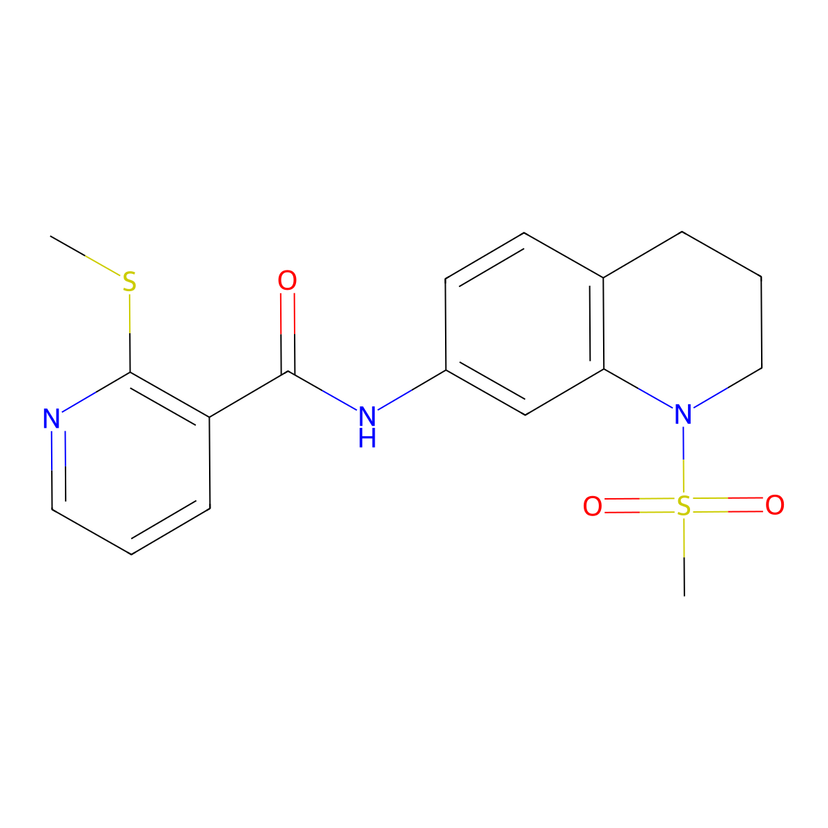 N-(1-(methylsulfonyl)-1,2,3,4-tetrahydroquinolin-7-yl)-2-(methylthio)nicotinamide molecular structure, CAS 1208519-24-7