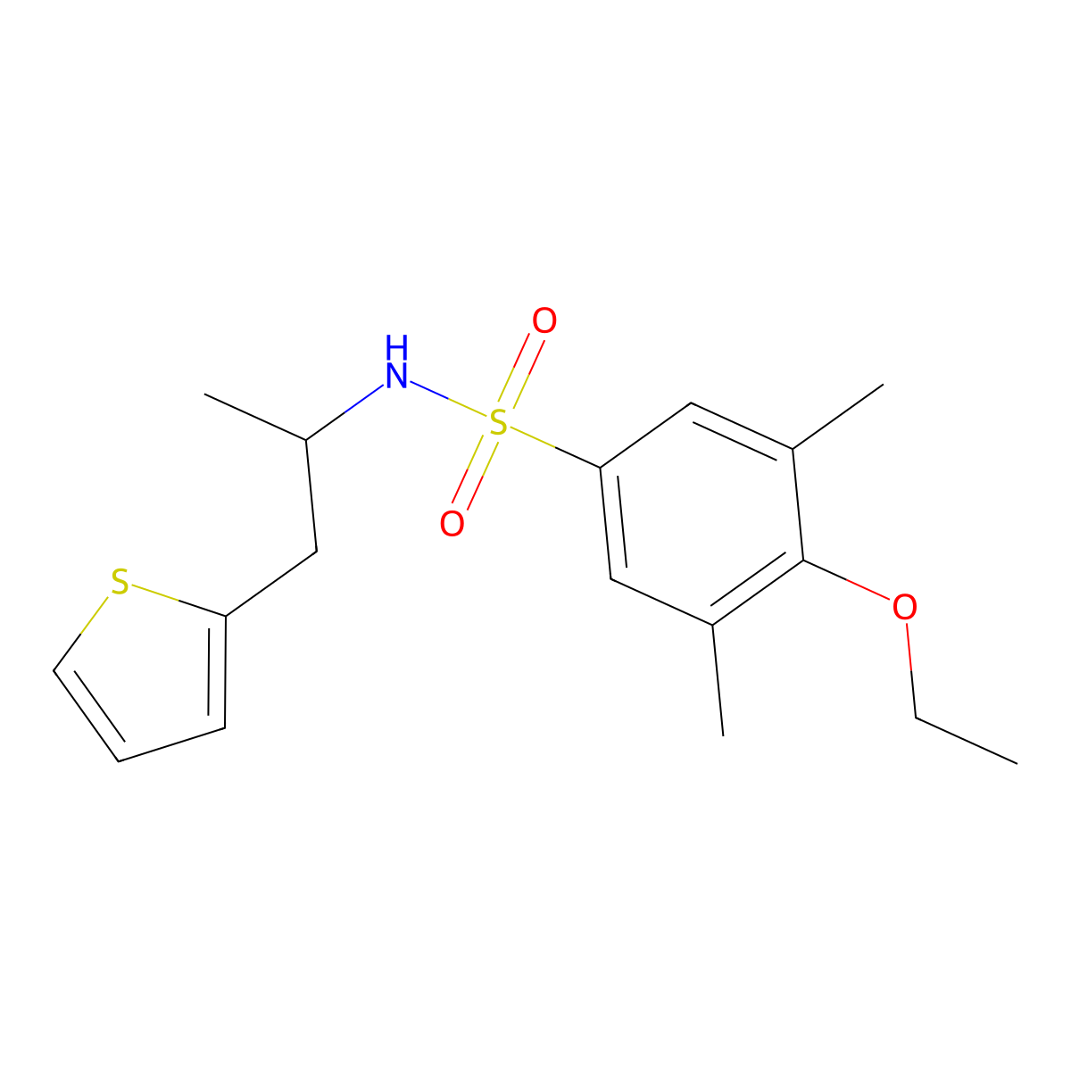 4-ethoxy-3,5-dimethyl-N-(1-(thiophen-2-yl)propan-2-yl)benzenesulfonamide molecular structure, CAS 1208519-60-1