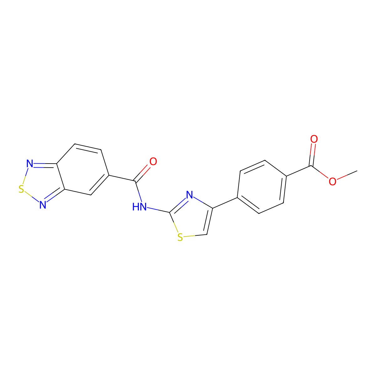 Methyl 4-(2-(benzo[c][1,2,5]thiadiazole-5-carboxamido)thiazol-4-yl)benzoate molecular structure, CAS 1208519-74-7