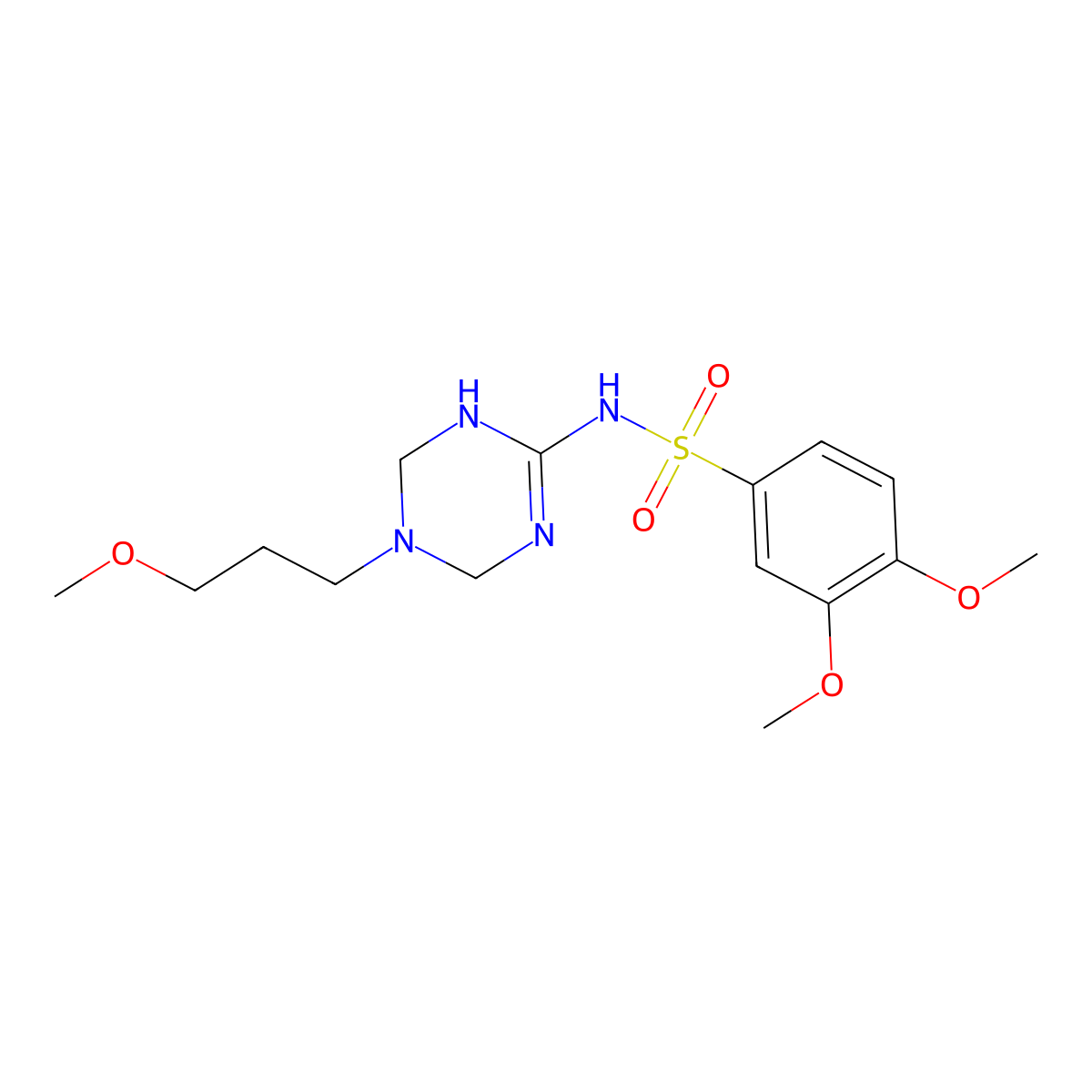 3,4-dimethoxy-N~1~-[5-(3-methoxypropyl)-1,4,5,6-tetrahydro-1,3,5-triazin-2-yl]-1-benzenesulfonamide molecular structure, CAS 1208521-94-1