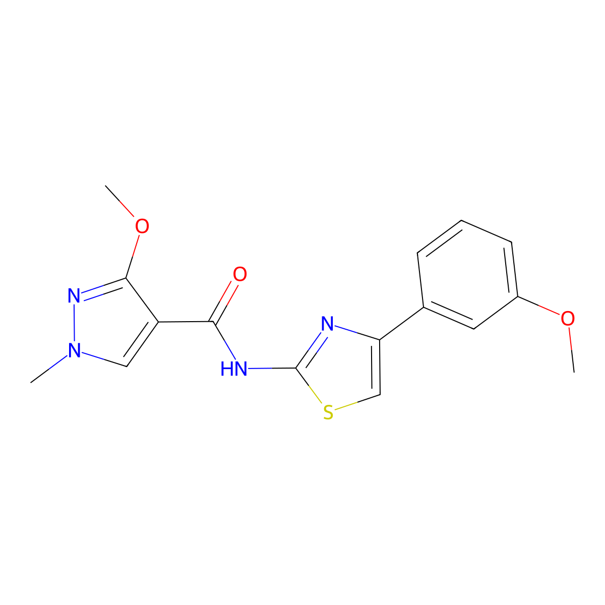 3-methoxy-N-(4-(3-methoxyphenyl)thiazol-2-yl)-1-methyl-1H-pyrazole-4-carboxamide molecular structure, CAS 1208523-06-1