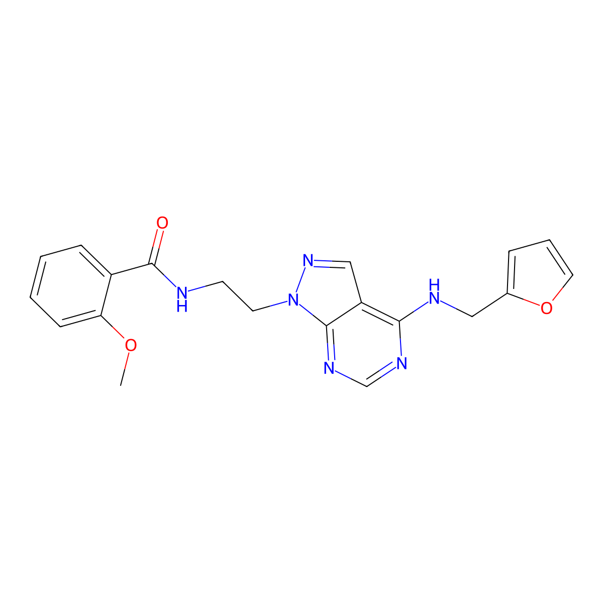 N-(2-(4-((furan-2-ylmethyl)amino)-1H-pyrazolo[3,4-d]pyrimidin-1-yl)ethyl)-2-methoxybenzamide molecular structure, CAS 1208524-09-7