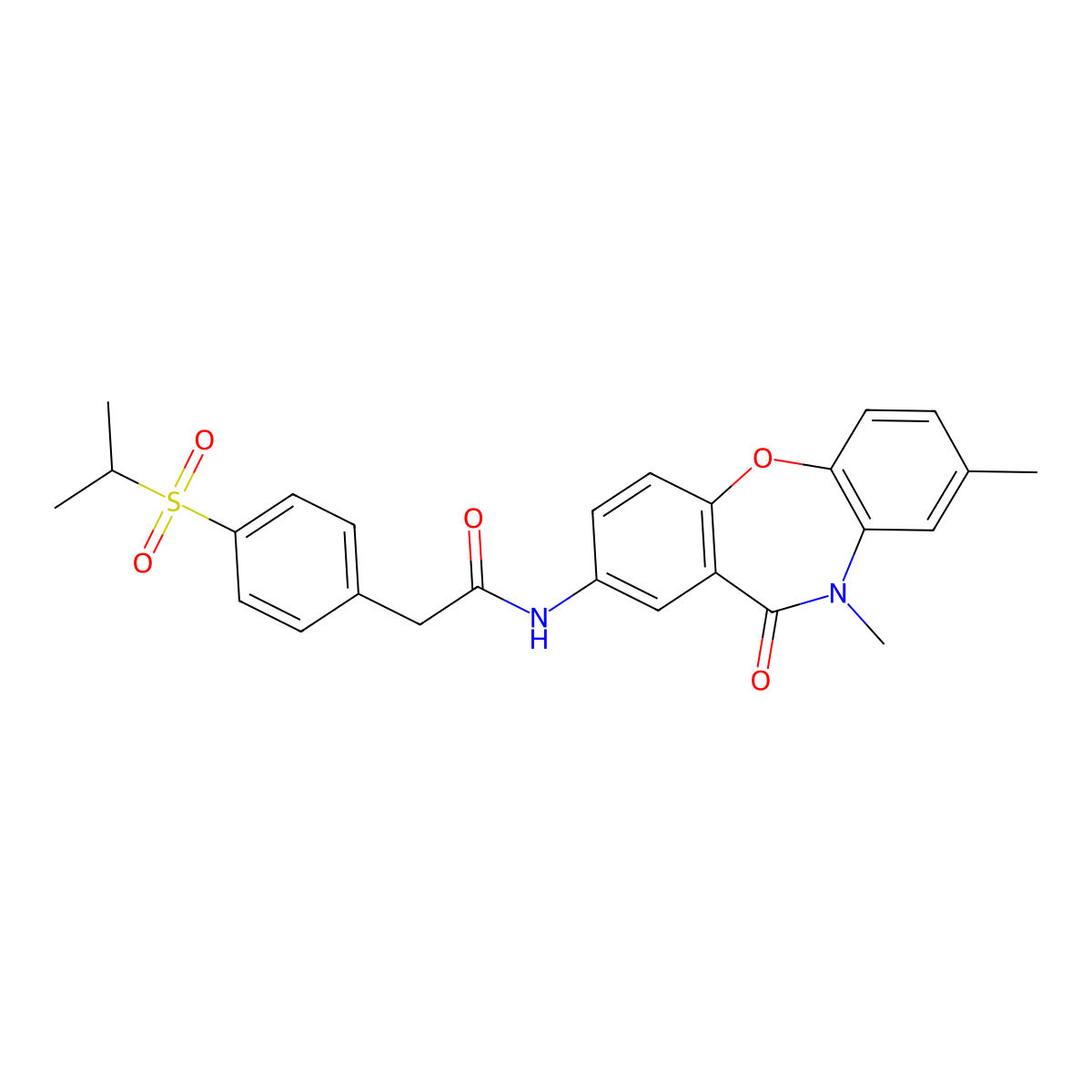 N-{6,9-dimethyl-10-oxo-2-oxa-9-azatricyclo[9.4.0.0^{3,8}]pentadeca-1(11),3(8),4,6,12,14-hexaen-13-yl}-2-[4-(propane-2-sulfonyl)phenyl]acetamide molecular structure, CAS 1208525-11-4