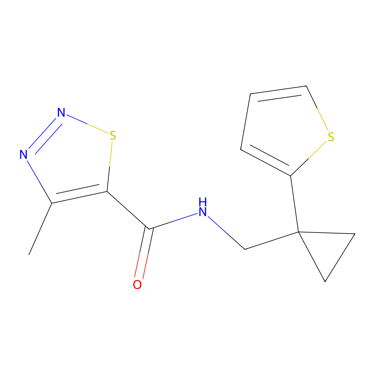 4-methyl-N-{[1-(thiophen-2-yl)cyclopropyl]methyl}-1,2,3-thiadiazole-5-carboxamide molecular structure, CAS 1208525-42-1