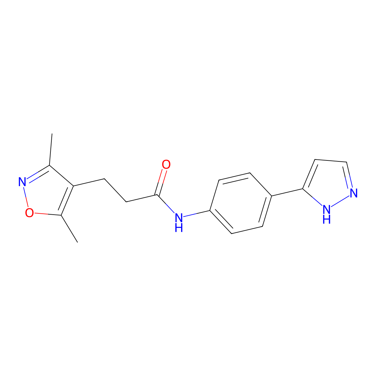 3-(3,5-dimethyl-1,2-oxazol-4-yl)-N-[4-(1H-pyrazol-3-yl)phenyl]propanamide molecular structure, CAS 1208529-08-1