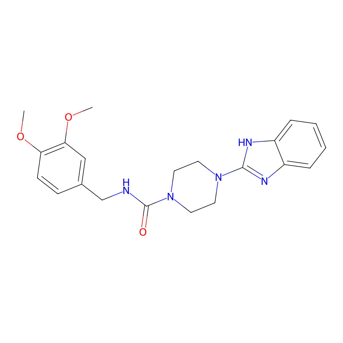 4-(1H-benzo[d]imidazol-2-yl)-N-(3,4-dimethoxybenzyl)piperazine-1-carboxamide molecular structure, CAS 1208529-32-1