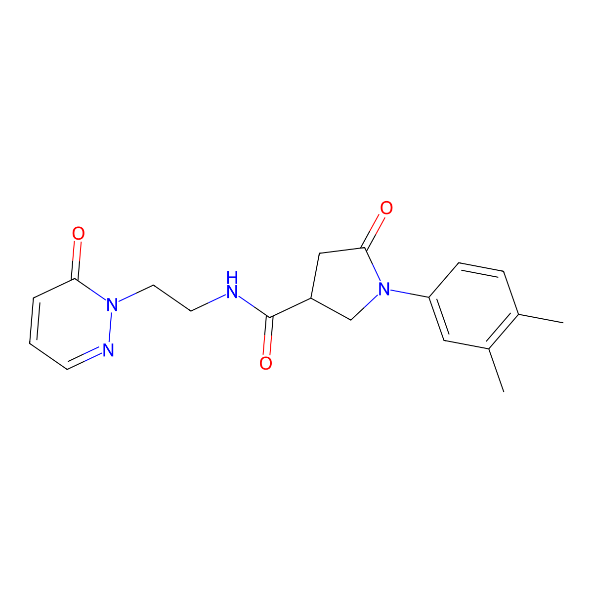 1-(3,4-dimethylphenyl)-5-oxo-N-(2-(6-oxopyridazin-1(6H)-yl)ethyl)pyrrolidine-3-carboxamide molecular structure, CAS 1208530-22-6