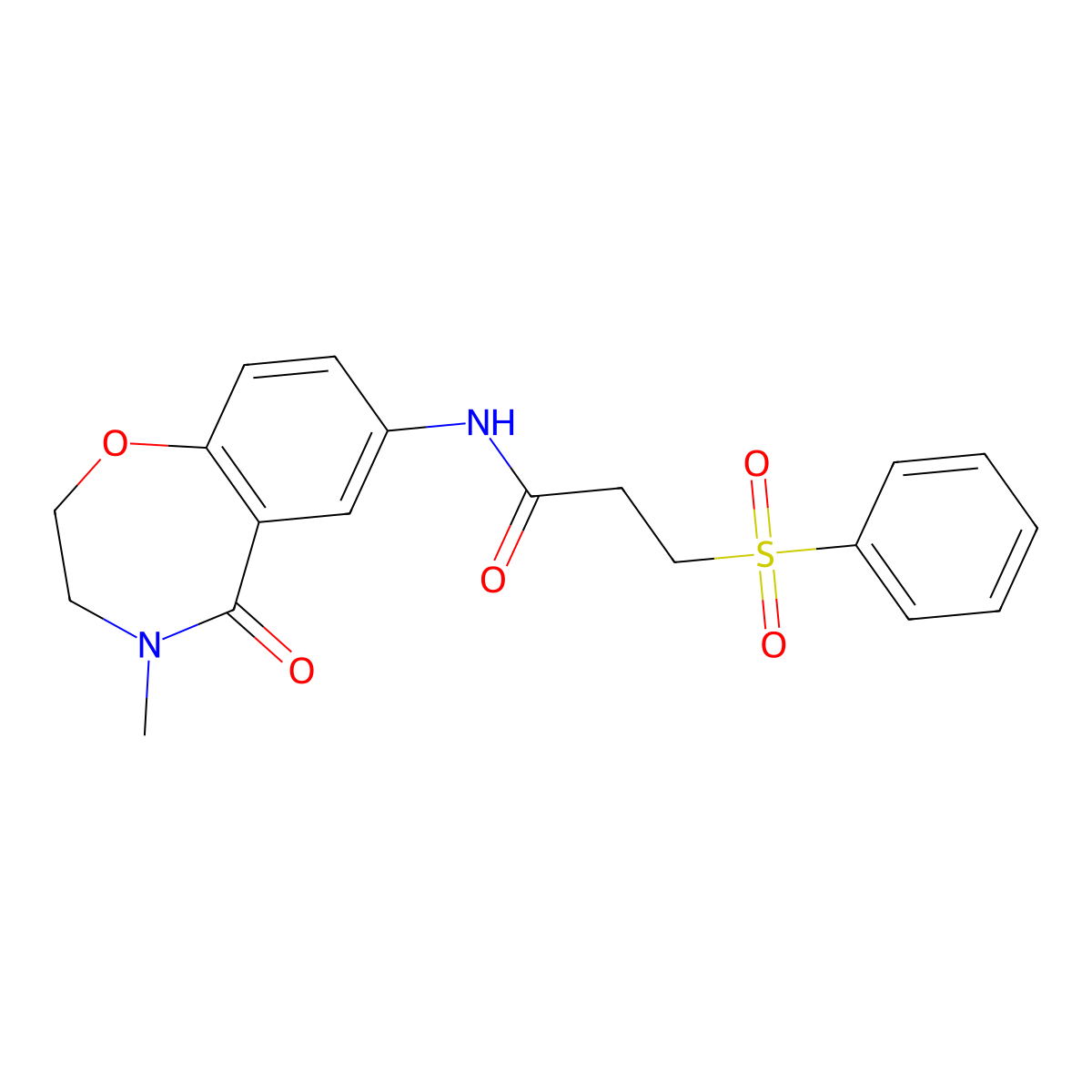 N-(4-methyl-5-oxo-2,3,4,5-tetrahydrobenzo[f][1,4]oxazepin-7-yl)-3-(phenylsulfonyl)propanamide molecular structure, CAS 1208533-42-9