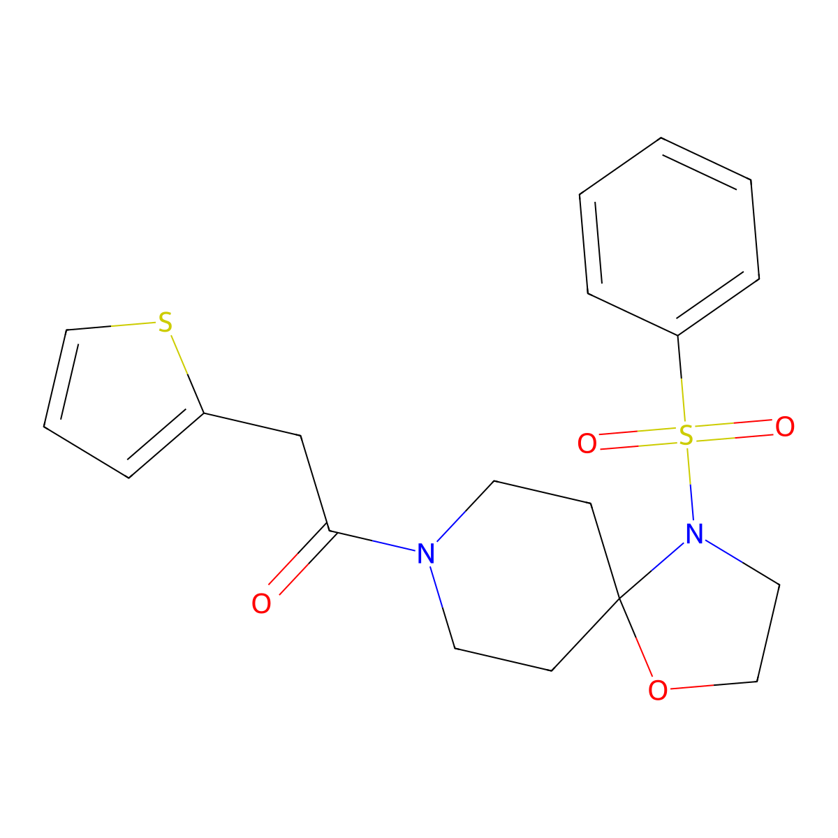 1-(4-(Phenylsulfonyl)-1-oxa-4,8-diazaspiro[4.5]decan-8-yl)-2-(thiophen-2-yl)ethanone molecular structure, CAS 1208541-55-2