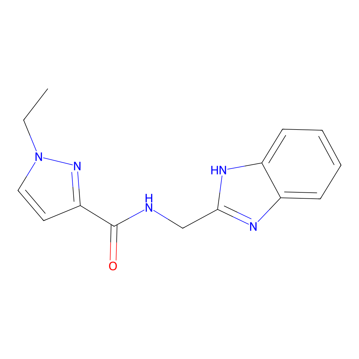 N-((1H-benzo[d]imidazol-2-yl)methyl)-1-ethyl-1H-pyrazole-3-carboxamide molecular structure, CAS 1208542-06-6