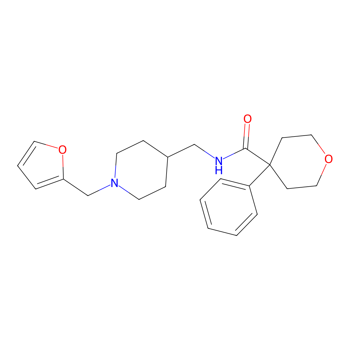 N-((1-(furan-2-ylmethyl)piperidin-4-yl)methyl)-4-phenyltetrahydro-2H-pyran-4-carboxamide molecular structure, CAS 1208543-05-8