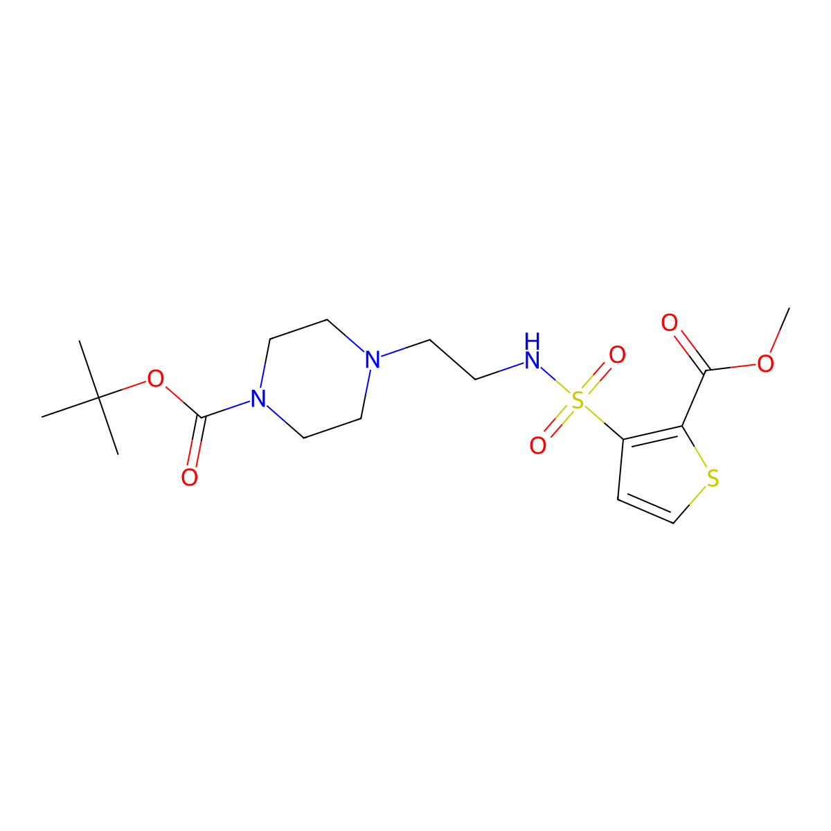 Tert-butyl 4-(2-(2-(methoxycarbonyl)thiophene-3-sulfonamido)ethyl)piperazine-1-carboxylate molecular structure, CAS 1208544-60-8